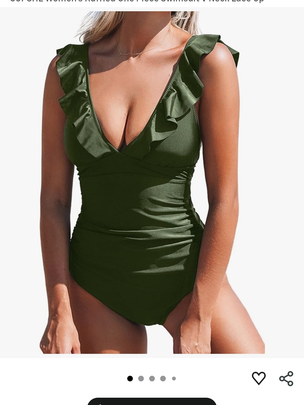 Ruffled V-Neck One-Piece Swimsuit - Olive Green